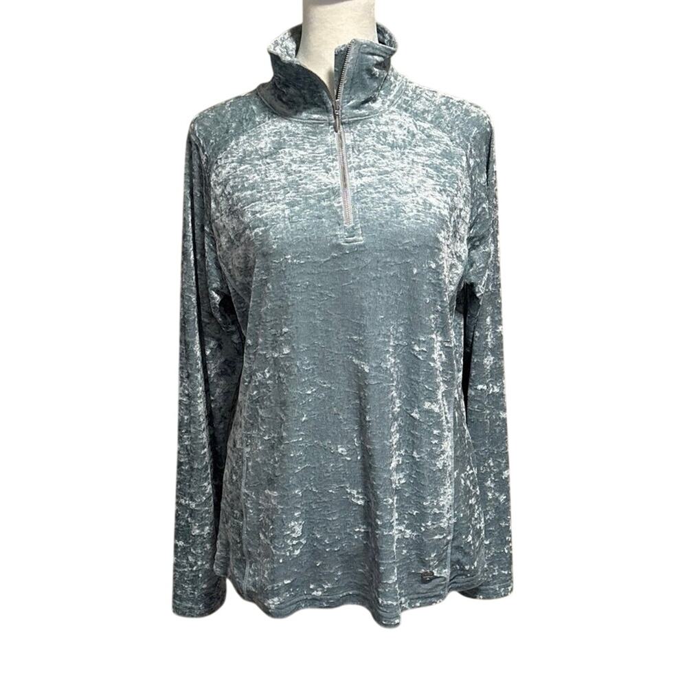 Nils Women’s Size M Chloe 1/4 Zip T Neck Top Shirt Crushed Velvet Ice Blue Ski